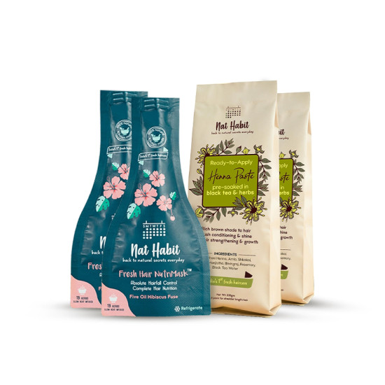 Nat Habit Fresh Ready-To-Apply Henna Paste & Five Oil Hibiscus Hair NutriMask - The Ideal Combo For Deep Conditioning Hair With Rich Dark Brown Color (Combo Pack of 4) Nat Habit Fresh Ready-To-Apply Henna Paste & Five Oil Hibiscus Hair NutriMask - The Ideal Combo For Deep Conditioning Hair With Rich Dark Brown Color (Combo Pack of 4)