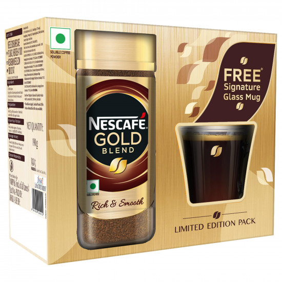 Nescafe Gold Blend Instant Coffee Powder 190 g, Limited Edition Pack with Free Signature Glass Coffee Mug, Rich Aroma & Smooth Taste, Arabica and Robusta Coffee Beans