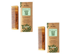 Nat Habit Kacchi Neem Wooden Pocket Comb, Soaked In 13 Herbs, Neem & Sesame Oil - Pocket-Sized & Travel-Friendly For Men & Kids Short Hair (Fine Tooth Pack of 2)