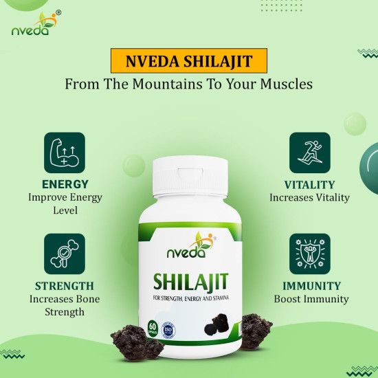 Nveda Shilajit Capsules for Men | Ayurvedic Shilajit Supplement for Stamina, Strength & Energy | Performance, Vitality & Immunity Support | Natural Shilajit Capsules | 60 Capsules