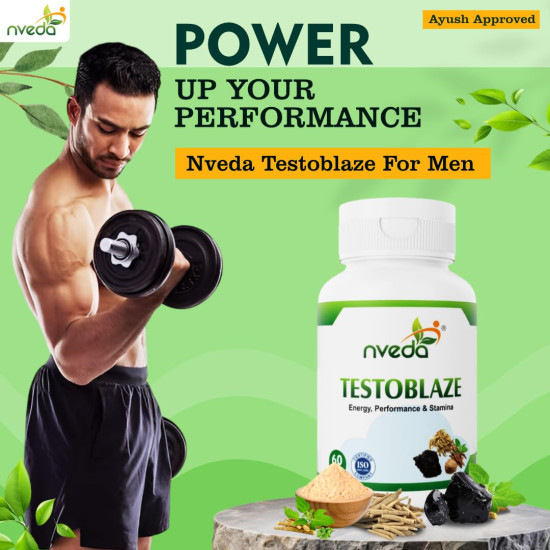 Nveda Testoblaze Testosterone Booster for Men | Muscle Growth, Strength, Energy & Stamina Supplement | Shilajit, Ashwagandha, Safed Musli & Tribulus | Men Vitality & Performance Support | 60 Veg Capsules