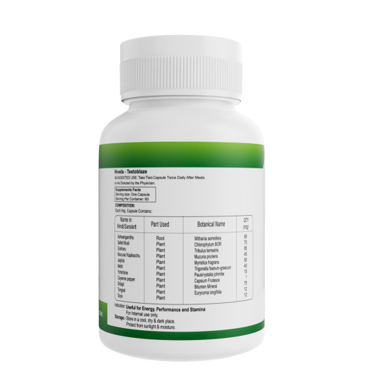 Nveda Testoblaze Testosterone Booster for Men | Muscle Growth, Strength, Energy & Stamina Supplement | Shilajit, Ashwagandha, Safed Musli & Tribulus | Men Vitality & Performance Support | 60 Veg Capsules