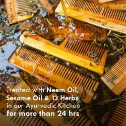 Nat Habit Kacchi Neem Wooden Bounce Comb Soaked In 13 Herbs, Neem & Sesame Oil - For Voluminous Hair, Gentle Detangling & Styling (Wide Tooth) Pack of 1