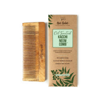 Nat Habit Kacchi Neem Wooden Comb, Soaked In 13 Herbs, Neem & Sesame Oil For Men & Women Daily Styling & Detangling (Fine Tooth Large Size) Pack of 1