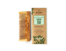 Nat Habit Kacchi Neem Wooden Shampoo Comb, Soaked In 13 Herbs, Neem & Sesame Oil For Post Shampoo Detangling Suited For Long & Thick Hair (Wide Tooth- Large Size) Pack of 1