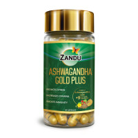 Zandu Ashwagandha Gold Plus Capsules | Upgrade your Ashwagandha with the goodness of Gold | Reduces Stress, Boosts Immunity & Stamina | 60 capsules I 11 Potent ingredients such as Gokshura, Safed Musali and more