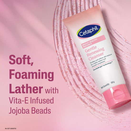 Cetaphil Bright Healthy Radiance Gentle Renewing Cleanser|100G|Gentlebright Technology With Vitamin E-Releasing Jojoba Beads|For All Skin Types|Fragrance Free,1 Count