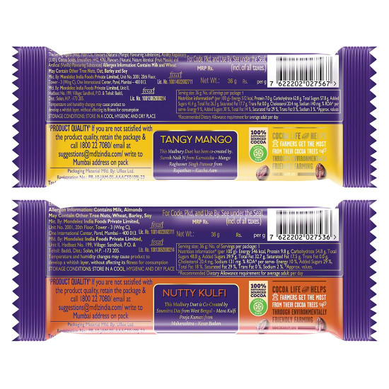 Cadbury Dairy Milk Tangy Mango Madbury (Pack of 6) & Nutty Kulfi Madbury (Pack of 6) Chocolate Bar, 36 g (Pack of 12)