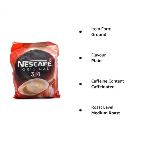 Nescafe 3 in 1 Original Soluble Ground Coffee Beverage, 30 Sachets Bag - Pack of 2 (Imported)