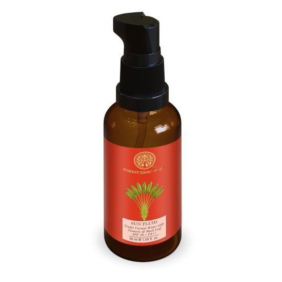 Forest Essentials SUN FLUID Tender Coconut Water with Turmeric & Basil Leaf SPF 50 | PA + +| 50 ml & Delicate Facial Cleanser Kashmiri Saffron & Neem| 130 ml Combo