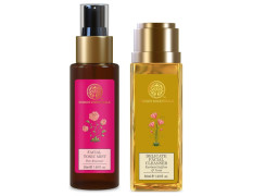 Forest Essentials Travel Size Facial Tonic Mist Pure Rosewater| 50 ml & Travel Size Delicate Facial Cleanser Kashmiri Saffron & Neem| 50 ml Combo