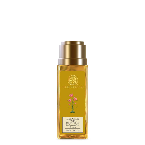 Forest Essentials Travel Size Facial Tonic Mist Pure Rosewater| 50 ml & Travel Size Delicate Facial Cleanser Kashmiri Saffron & Neem| 50 ml Combo