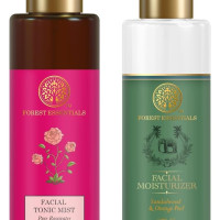 Forest Essentials Hydrating Facial Moisturiser Sandalwood & Orange Peel with SPF 25 | 130 ml & Facial Tonic Mist Pure Rosewater| 130 ml Combo