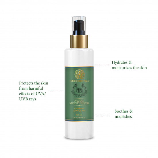 Forest Essentials Hydrating Facial Moisturiser Sandalwood & Orange Peel with SPF 25 | 130 ml & Facial Tonic Mist Pure Rosewater| 130 ml Combo