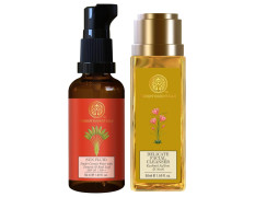 Forest Essentials SUN FLUID Tender Coconut Water with Turmeric & Basil Leaf SPF 50 | PA + +| 50 ml & Travel Size Delicate Facial Cleanser Kashmiri Saffron & Neem| 50 ml Combo