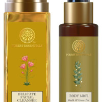 Forest Essentials Travel Size Body Mist Oudh & Green Tea| 50 ml & Travel Size Delicate Facial Cleanser Kashmiri Saffron & Neem| 50 ml Combo