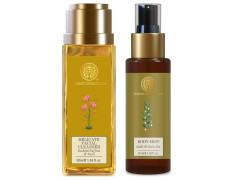 Forest Essentials Travel Size Body Mist Oudh & Green Tea| 50 ml & Travel Size Delicate Facial Cleanser Kashmiri Saffron & Neem| 50 ml Combo