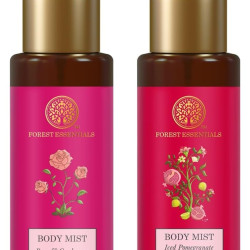 Forest Essentials Travel Size Body Mist Iced Pomegranate & Kerala Lime| Luxury Citrus Fragrance | 50 ml & Travel Size Body Mist Rose & Cardamom| Luxury Floral & Oriental Fragrance | 50 ml Combo