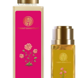 Forest Essentials Silkening Shower Wash Indian Rose Absolute| 200 ml & Travel Size Delicate Facial Cleanser Kashmiri Saffron & Neem| 50 ml Combo