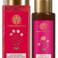Forest Essentials Travel Size Facial Tonic Mist Pure Rosewater & Ayurvedic Herb Enriched Head Massage Oil Combo - Natural Skincare & Haircare