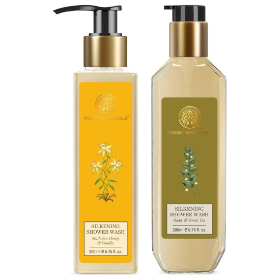 Forest essentials Silkening Shower Wash Mashobra Honey & Vanilla,200 ml & Silkening Shower Wash Oudh & Green Tea| 200 ml Combo