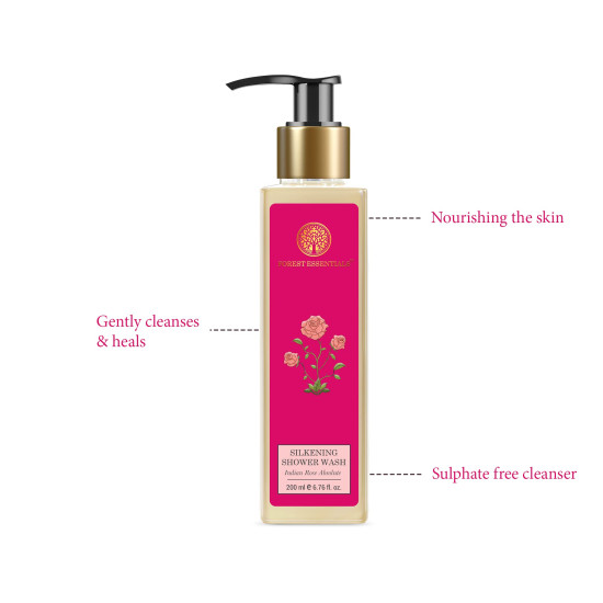 Forest Essentials Silkening Shower Wash Indian Rose Absolute| 200 ml & Silkening Shower Wash Iced Pomegranate & Kerala Lime|Body Wash For Men And Women 200ml Combo