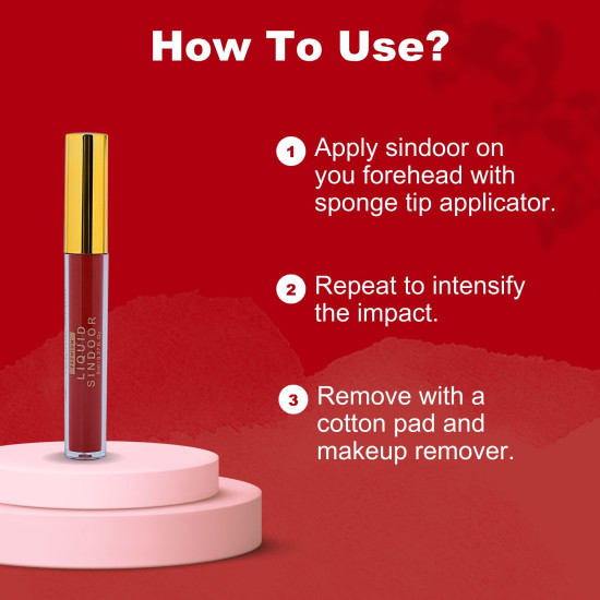 Organic Netra Liquid Sindoor Kumkum Waterproof Long Lasting Smudge Proof Pure and Natural Maroon Color Enriched with Organic Ingredients 8ml (Red)