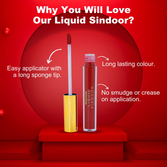 Organic Netra Liquid Sindoor Kumkum Waterproof Long Lasting Smudge Proof Pure and Natural Maroon Color Enriched with Organic Ingredients 8ml (Red)