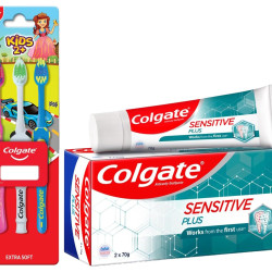 Colgate Sensitive Plus Toothpaste, With Pro Argin Formula for Sensitivity Relief, 70gm (Buy 1 Get 1 Free) & Kids Manual Toothbrush For 2+ Years, 3Pcs,Multicolour COMBO
