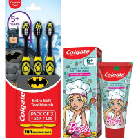 Colgate Kids Batman Manual Toothbrush & Barbie Anticavity Toothpaste Combo - Fun & Effective Oral Care