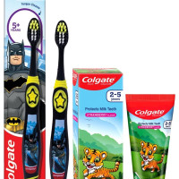 Colgate Kids Anticavity Toothpaste for 2-5 Years - 80gm (Strawberry Flavour) & Colgate Kid's Extra Soft Manual Toothbrush with Tongue Cleaner - Multicolor,1 Pc Combo