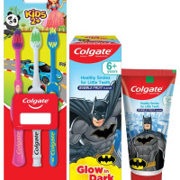 Colgate Batman Anticavity Toothpaste For Kids - 80g (Bubble Fruit Flavour) & Colgate Kids Manual Toothbrush For 2+ Years, 3Pcs, With Extra Soft Bristles,Multicolour COMBO