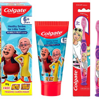 Colgate Kid's Motu Patlu Anticavity Bubble Fruit Flavour Toothpaste, Cavity Protection, Enamel Protection - 80g & Colgate Kids Barbie Manual Toothbrush,Multicolor,1 Piece COMBO