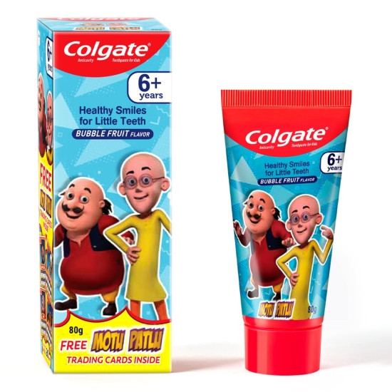 Colgate Kid's Motu Patlu Anticavity Bubble Fruit Flavour Toothpaste- 80g & Colgate Kids Manual Toothbrush For 2+ Years, 3Pcs,Multicolour COMBO