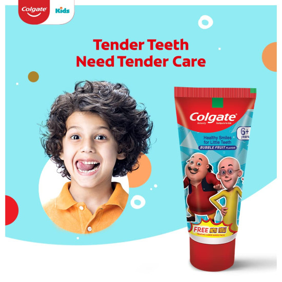 Colgate Kid's Motu Patlu Anticavity Bubble Fruit Flavour Toothpaste- 80g & Colgate Kids Manual Toothbrush For 2+ Years, 3Pcs,Multicolour COMBO