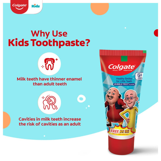Colgate Kids Batman Manual Toothbrush (Pack of 3,Multicolor) & Colgate Kid's Motu Patlu Anticavity Bubble Fruit Flavour Toothpaste- 80g COMBO