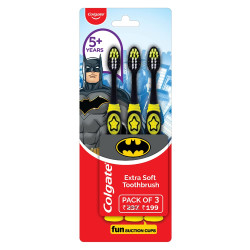 Colgate Kids Batman Manual Toothbrush (Pack of 3,Multicolor) & Colgate Kids Anticavity Toothpaste for 2-5 Years - 80gm (Strawberry flavour) COMBO