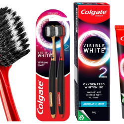 Colgate Visible White O2 Manual Toothbrush- 2 Pcs & Colgate Visible White O2, Teeth Whitening Toothpaste, Aromatic Mint, 50g COMBO