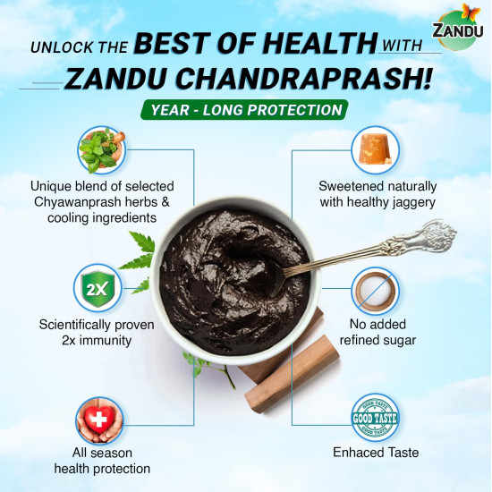 Zandu Chandraprash-450g|All Season Protection - Scientifically Proven to Boost 2X Immunity*|Blend of Chyawanprash Herbs & Heat Balancing Herbs- 37 Ayurvedic Ingredients|With Jaggery, No Refined Sugar