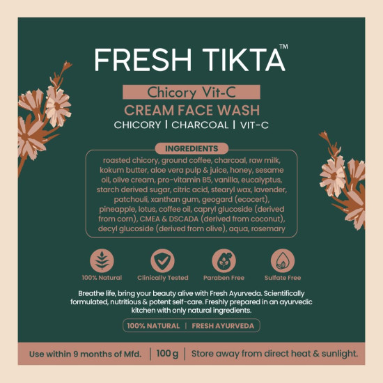 Nat Habit Roasted Chicory Cream Face Wash for Men with Activated Charcoal For Skin Detox, Acne & Pimples - Paraben and Sulphate Free Face Cleanser (100 g) Nat Habit Roasted Chicory Cream Face Wash for Men with Activated Charcoal For Skin Detox, Acne & Pimples - Paraben and Sulphate Free Face Cleanser (100 g)
