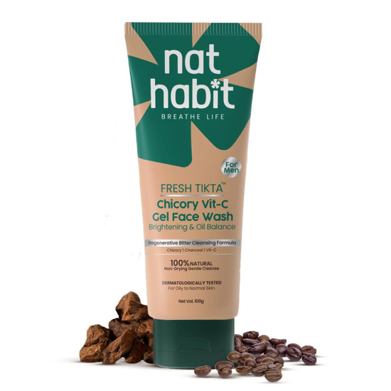 Nat Habit Roasted Chicory Gel Face Wash for Men with Activated Charcoal For Skin Detox, Acne & Pimples - Paraben and Sulphate Free Face Cleanser (100 g) Nat Habit Roasted Chicory Gel Face Wash for Men with Activated Charcoal For Skin Detox, Acne & Pimples - Paraben and Sulphate Free Face Cleanser (100 g)
