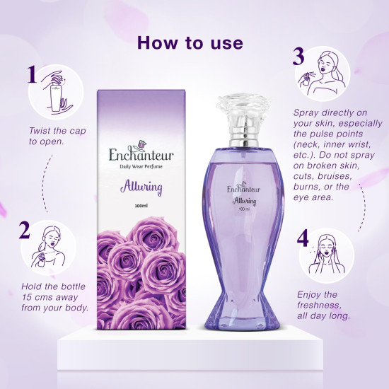 Enchanteur Alluring Rose Perfume Liquid For Women, 100Ml
