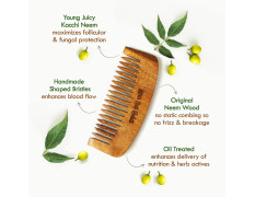 Nat Habit Kacchi Neem Wooden Comb - Soaked In 17 Herbs, Neem & Sesame Oil - Pocket-Sized For Voluminous Hair, Men & Kids Short Hair, Combo (Bouse Comb, Pocket Fine & Dual Tooth)