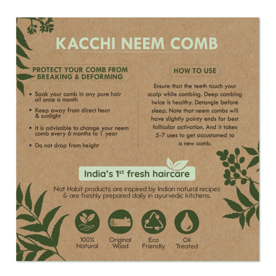 Nat Habit Kacchi Neem Wooden Comb - Soaked In 17 Herbs, Neem & Sesame Oil - Pocket-Sized For Voluminous Hair, Men & Kids Short Hair, Combo (Bouse Comb, Pocket Fine & Dual Tooth)