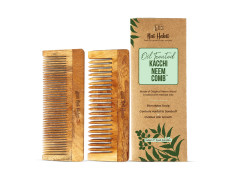 Nat Habit Kacchi Neem Comb Fine Tooth Styling & Wide Tooth Shampoo Combo (Pack of 2), Soaked In 17 Herbs, Neem & Sesame Oil, For Post Shampoo Detangling & Daily Styling, Suited For Short & Long Hair (Large Size)