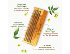Nat Habit Kacchi Neem Comb Fine Tooth Styling & Wide Tooth Shampoo Combo (Pack of 2), Soaked In 17 Herbs, Neem & Sesame Oil, For Post Shampoo Detangling & Daily Styling, Suited For Short & Long Hair (Large Size)