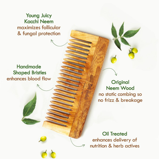 Nat Habit Kacchi Neem Comb Fine Tooth Styling & Wide Tooth Shampoo Combo (Pack of 2), Soaked In 17 Herbs, Neem & Sesame Oil, For Post Shampoo Detangling & Daily Styling, Suited For Short & Long Hair (Large Size) Nat Habit Kacchi Neem Comb Fine Tooth Styling & Wide Tooth Shampoo Combo (Pack of 2), Soaked In 17 Herbs, Neem & Sesame Oil, For Post Shampoo Detangling & Daily Styling, Suited For Short & Long Hair (Large Size)