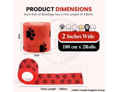 Foodie Puppies 2-Inch Self-Adhesive Kinesiology Pet Bandages - (2 Rolls, Small, 1.8M Each) | Waterproof, Elastic, Breathable Wrap for Dogs, Cats, and Humans | Wound Care, First Aid, Injury Recovery