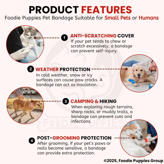 Foodie Puppies 2-Inch Self-Adhesive Kinesiology Pet Bandages - (2 Rolls, Small, 1.8M Each) | Waterproof, Elastic, Breathable Wrap for Dogs, Cats, and Humans | Wound Care, First Aid, Injury Recovery
