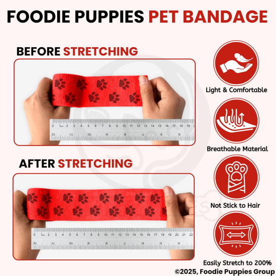 Foodie Puppies 2-Inch Self-Adhesive Kinesiology Pet Bandages - (2 Rolls, Small, 1.8M Each) | Waterproof, Elastic, Breathable Wrap for Dogs, Cats, and Humans | Wound Care, First Aid, Injury Recovery